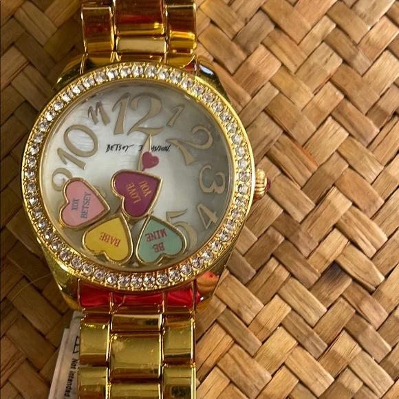 Betsey Johnson Gold Heart Watch VTG Used Betsey Johnson Leopard Heart Watch Gold Tone w  main image 2
